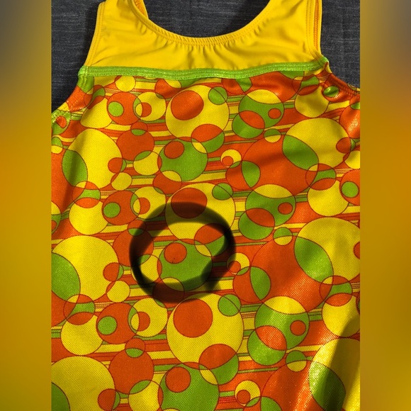 GK Gymnastics Leotard AS Adult Small With Tags Yellow Orange Green Circles - Picture 14 of 16